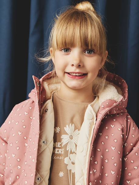 Parka fille à capuche 3 en 1 parka + veste matelassée bois de rose+marine - vertbaudet enfant 