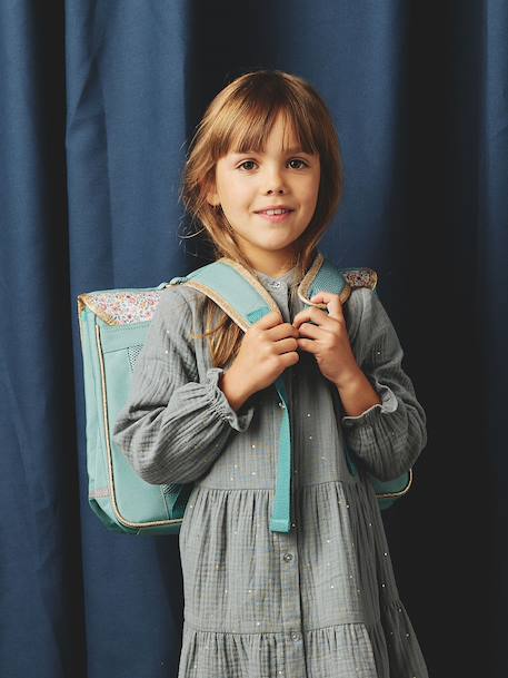 Personaliseerbare schooltas BERGAMOTTE + etui met bloemenprint voor meisjes saliegroen - vertbaudet enfant 