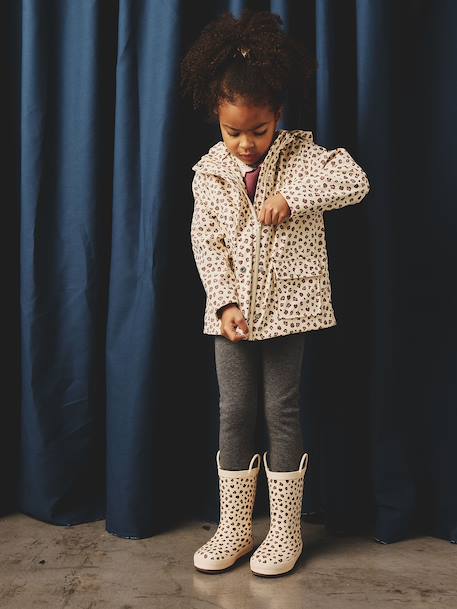 Bedrukte meisjesregenjas met capuchon groengrijs+vanille - vertbaudet enfant 