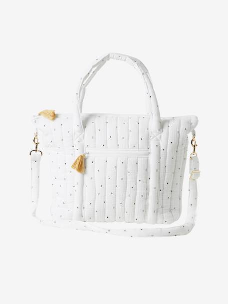 Sac à langer en gaze de coton Plume beige imprimé+blanc imprimé+IVOIRE IMPRIME+ivoire végétal+vanille - vertbaudet enfant 