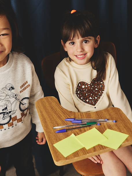 Basics fleece meisjesjurk ecru+marineblauw+saliegroen - vertbaudet enfant 