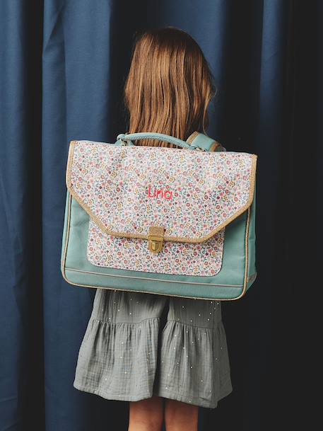 Personaliseerbare schooltas BERGAMOTTE + etui met bloemenprint voor meisjes saliegroen - vertbaudet enfant 