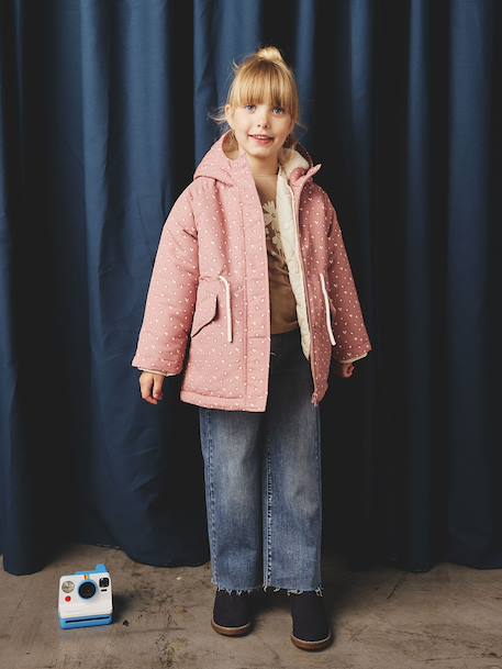 Parka fille à capuche 3 en 1 parka + veste matelassée bois de rose+marine - vertbaudet enfant 
