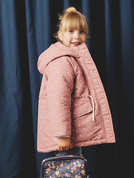 Parka fille à capuche 3 en 1 parka + veste matelassée bois de rose+marine - vertbaudet enfant 