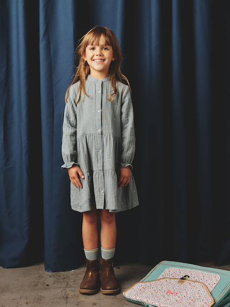 Fille-Robe-Robe fille en gaze de coton imprimée pois irisés