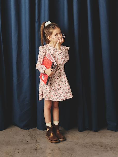 Robe imprimée à volants fille écru+marine+vanille+vert sauge - vertbaudet enfant 