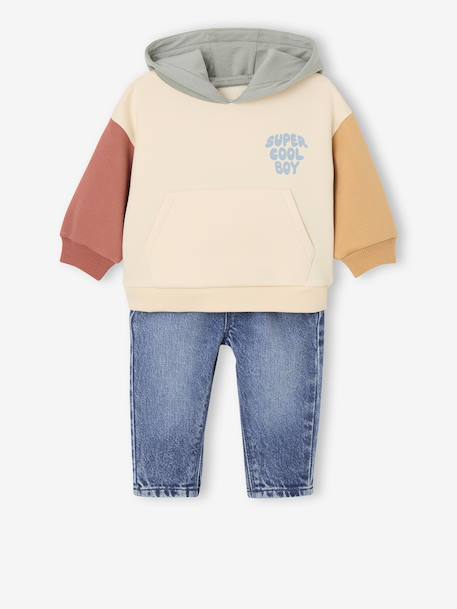 Babyset sweater met capuchon + jeans meerkleurig - vertbaudet enfant 