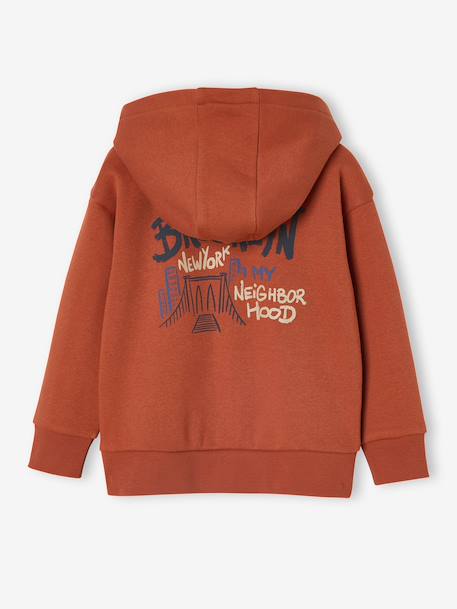 Sweater met rits en capuchon met jongensprint roest - vertbaudet enfant 