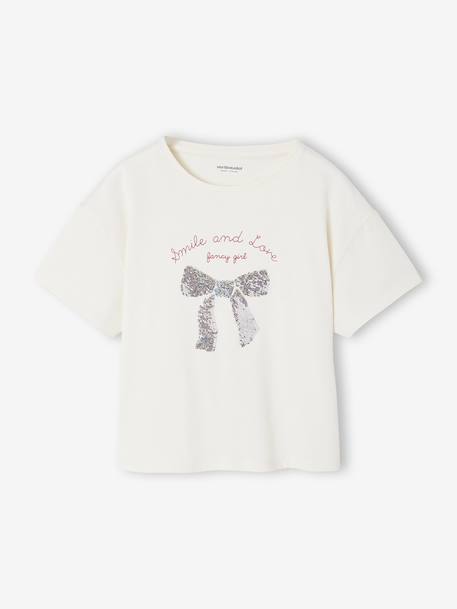 Fille-T-shirt, sous-pull-T-shirt animation en sequins réversibles fille manches courtes