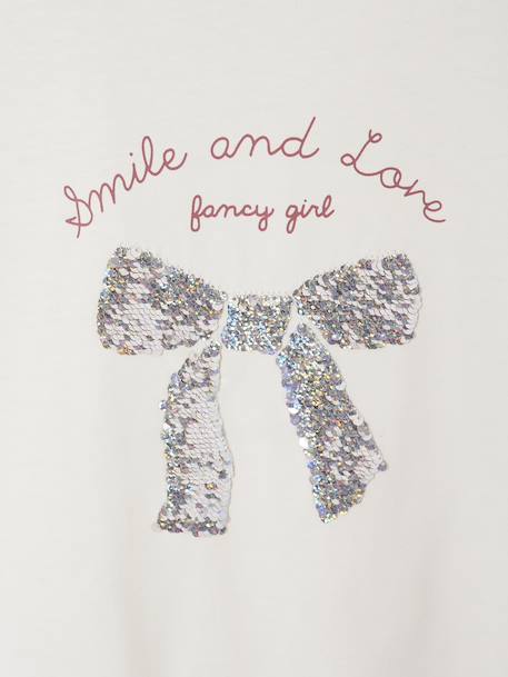 T-shirt animation en sequins réversibles fille manches courtes bois de rose+écru - vertbaudet enfant 