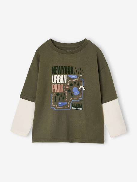 T-shirt effet 2 en 1 garçon kaki - vertbaudet enfant 