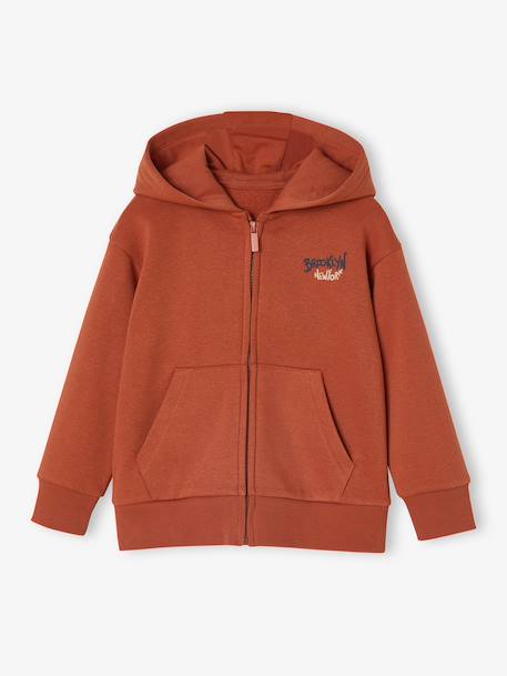 Sweater met rits en capuchon met jongensprint roest - vertbaudet enfant 