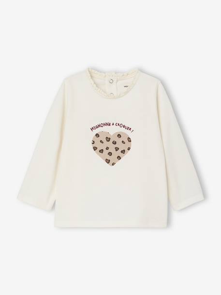 T-shirt bébé manches longues avec motif c½ur léopard écru+marine - vertbaudet enfant 