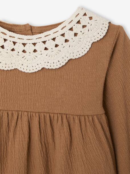 T-shirt baby van gekreukte jersey met gehaakte kraag karamel - vertbaudet enfant 