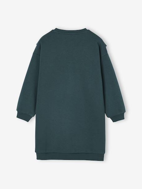 Robe en molleton à volant fille écru+vanille+vert émeraude - vertbaudet enfant 