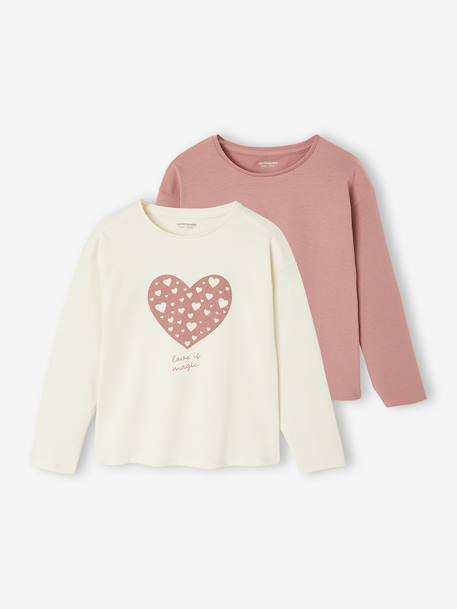 Fille-T-shirt, sous-pull-Lot de 2 tee-shirts BASICS fille manches longues