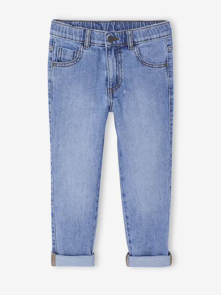 Elastische en verstelbare jeans met wijde pijpen ongewassen denim+stone - vertbaudet enfant 
