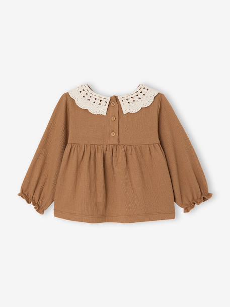 T-shirt baby van gekreukte jersey met gehaakte kraag karamel - vertbaudet enfant 