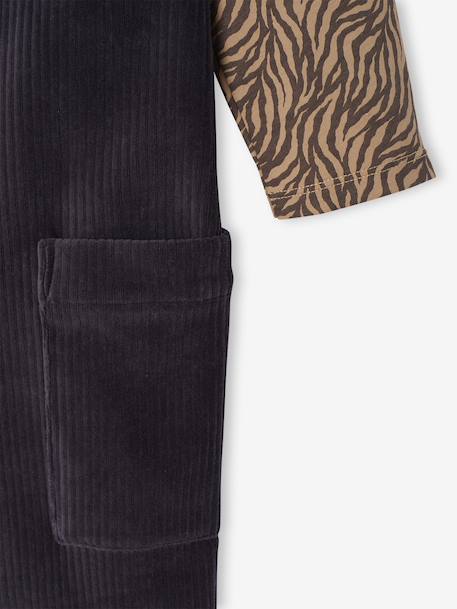 Ensemble fille tee-shirt et salopette velours anthracite - vertbaudet enfant 