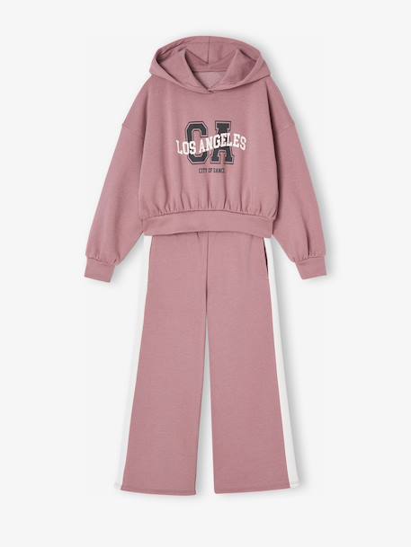 Set met sportieve sweater met capuchon + wijde joggingbroek voor meisjes oudroze - vertbaudet enfant 