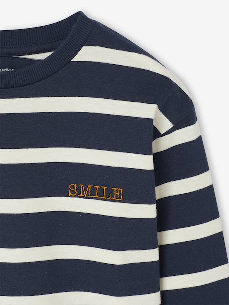 Gestreept T-shirt met lange mouwen voor jongens ecru+nachtblauw - vertbaudet enfant 