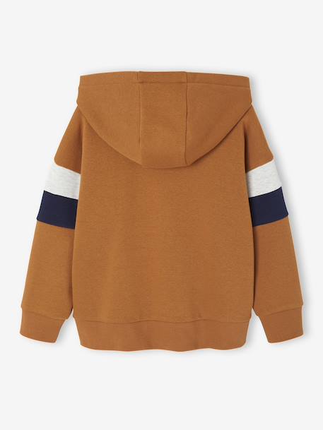 Sweater met capuchon met geplaatste print gemêleerd wit+korstmos+marineblauw+pecannoot - vertbaudet enfant 