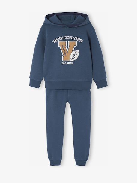 Ensemble Sport Garçon Sweat Capuche imprimé + Jogging Uni bleu pétrole+bordeaux+caramel+lichen - vertbaudet enfant 