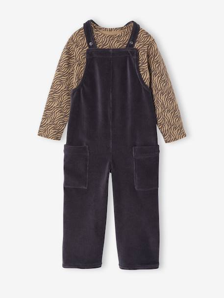 Ensemble fille tee-shirt et salopette velours anthracite - vertbaudet enfant 