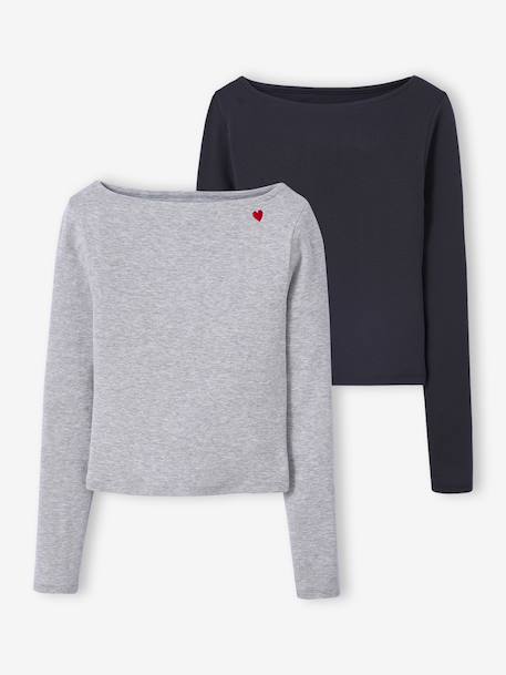 Fille-Lot de 2 t-shirts en côtes fille