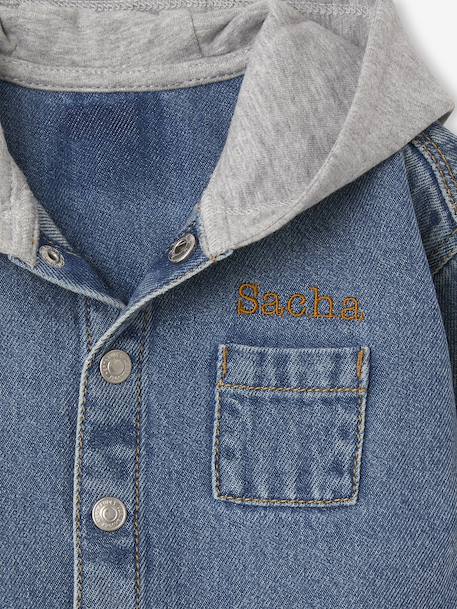 Personaliseerbaar denim hemd voor baby's met capuchon stone - vertbaudet enfant 