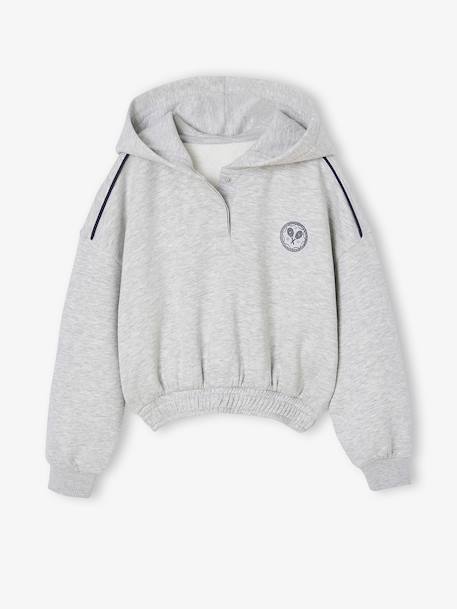 Sweat court à capuche sport fille gris chiné - vertbaudet enfant 