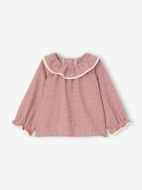 Blouse naissance en flanelle vichy avec col volanté écru - vertbaudet enfant 