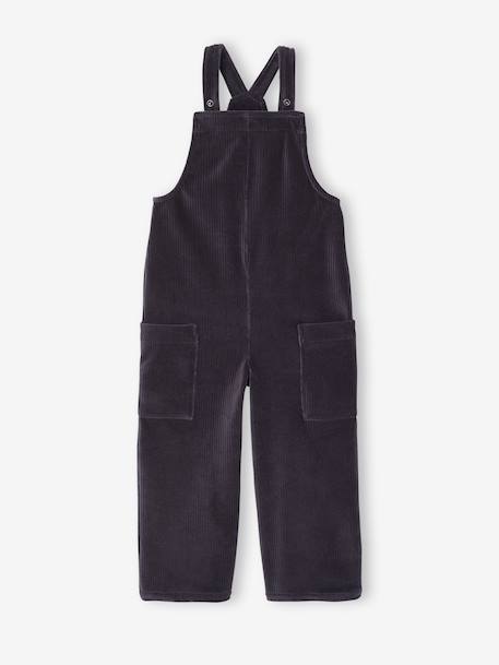 Ensemble fille tee-shirt et salopette velours anthracite - vertbaudet enfant 