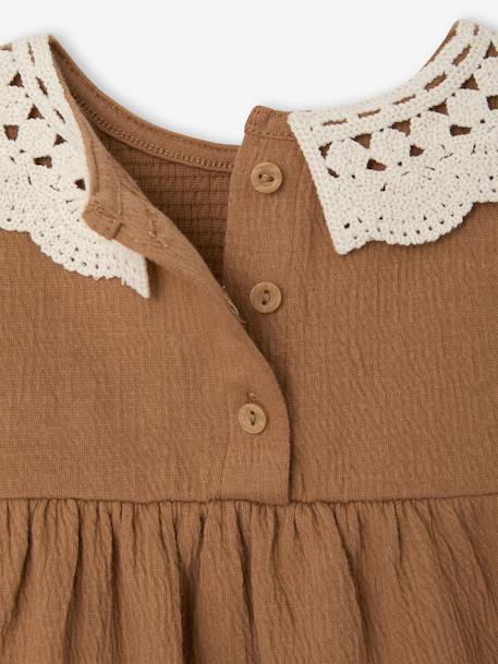 T-shirt baby van gekreukte jersey met gehaakte kraag karamel - vertbaudet enfant 