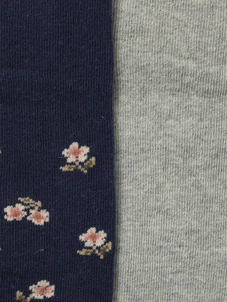Set van 2 panty's voor babymeisjes, effen en met bloemmotieven nachtblauw - vertbaudet enfant 