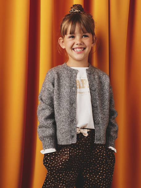 Gilet fille maille mousseuse gris chiné+rose chiné+vanille - vertbaudet enfant 