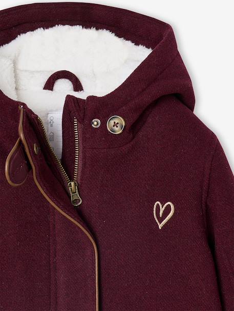 Manteau à capuche fille drap de laine doublé sherpa bordeaux+chamois+marine+vert foncé - vertbaudet enfant 