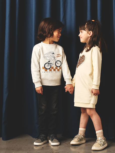 Sweater met ronde hals en geplaatste print voor jongens gemêleerd wit+kaki+nachtblauw - vertbaudet enfant 