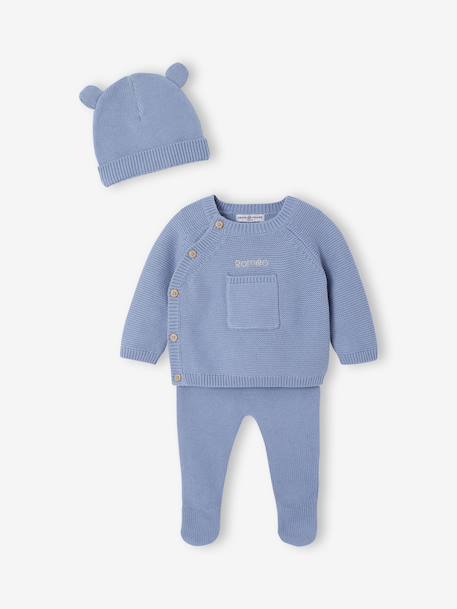 Ensemble naissance en tricot bleu glacier - vertbaudet enfant 