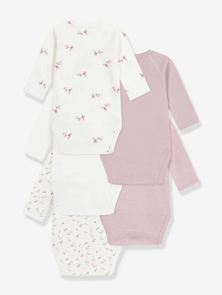 Set van 5 overslagbody's met lange mouwen van katoen PETIT BATEAU lichtroze - vertbaudet enfant 