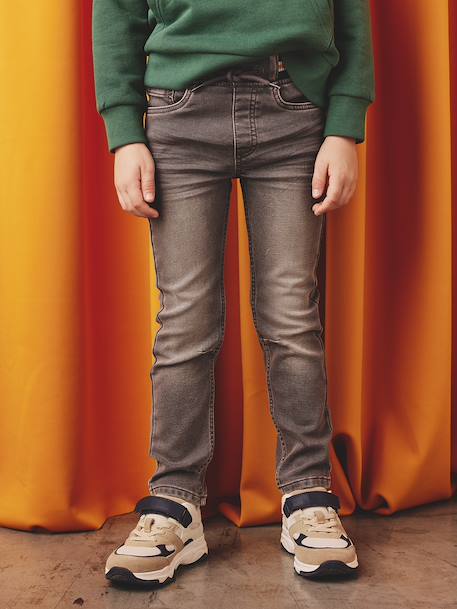 Jean garçon droit facile à enfiler denim effet molleton BRUT FONCE+denim black+denim gris+double stone+STONE MOYEN - vertbaudet enfant 