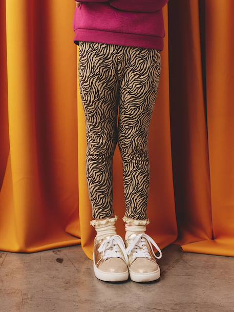 Meisjeslegging met fleecevoering Bruin met print+chocoladebruin+donkergrijs+grijs, bedrukt+inktblauw+rozenhout - vertbaudet enfant 