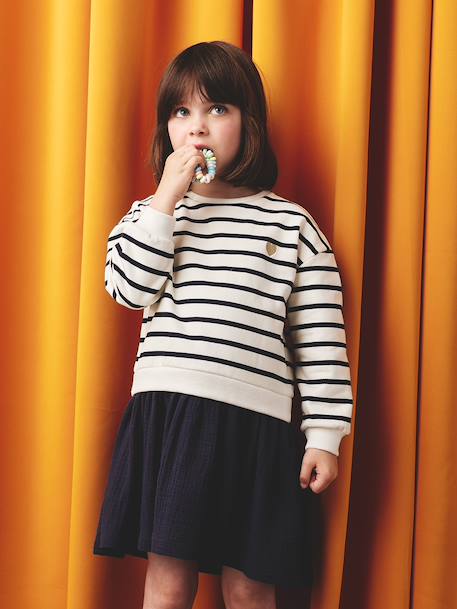 Robe fille 2 en 1 molleton et gaze de coton anthracite+marine - vertbaudet enfant 