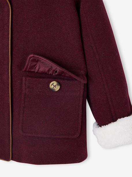 Manteau à capuche fille drap de laine doublé sherpa bordeaux+chamois+marine+vert foncé - vertbaudet enfant 