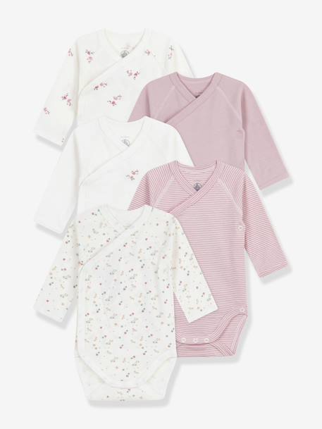 Set van 5 overslagbody's met lange mouwen van katoen PETIT BATEAU lichtroze - vertbaudet enfant 