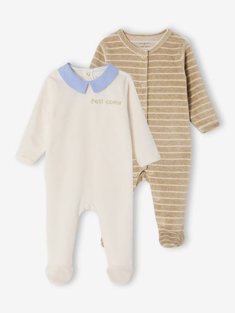 Lot de 2 pyjamas naissance garçon en velours personnalisable écru - vertbaudet enfant 