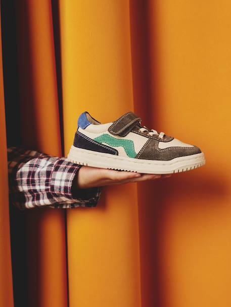 Basket enfant garçon cuir à scratchs et lacets élastiqués lot blanc - vertbaudet enfant 