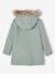 Duffel met capuchon van wol met houtje-touwtjeknopen groengrijs+kameel+rouge - vertbaudet enfant 