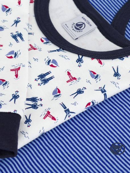 Set van 2 pyjama's voor kinderen van bedrukt katoen PETIT BATEAU blauw - vertbaudet enfant 