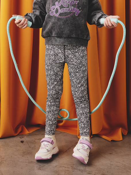 Technische sportlegging met print voor meisjes antraciet+oudroze - vertbaudet enfant 